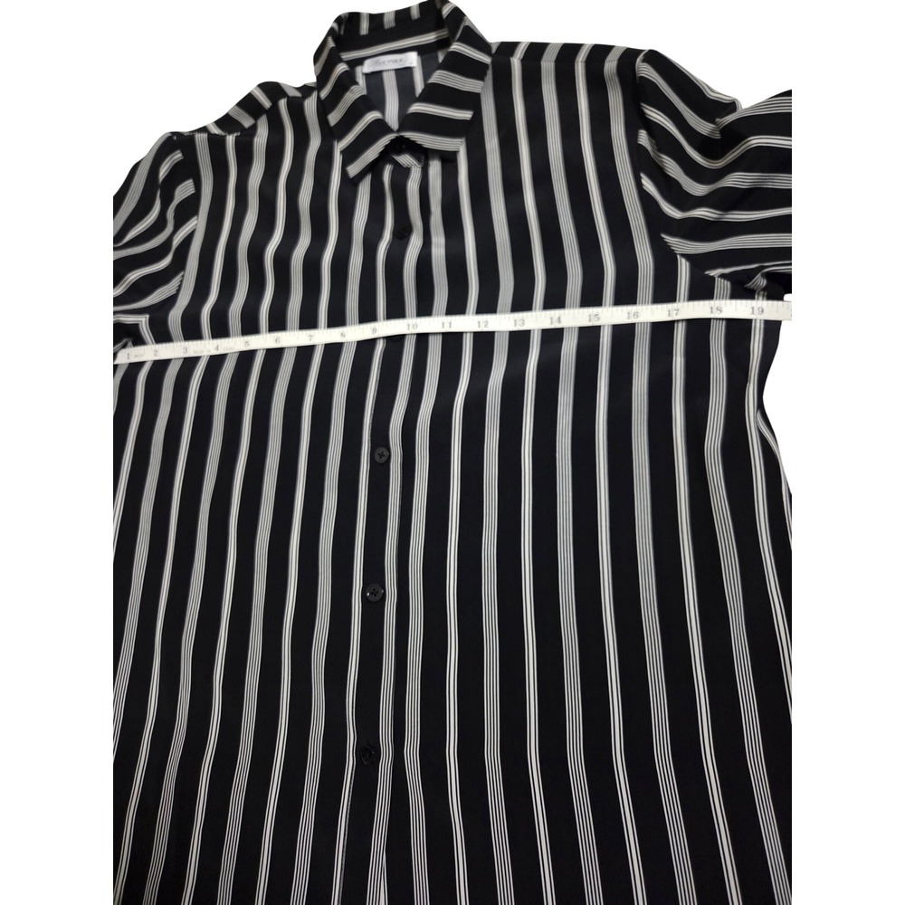 LilySilk Womens Black and White Striped 100% Mulberry Silk Button Down Blouse M - Picture 9 of 10